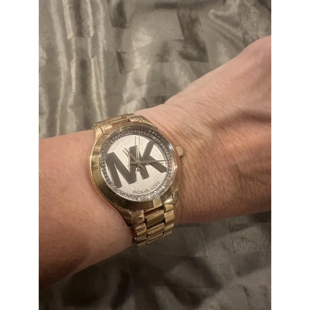 Michael Kors MK-3549 Watch Rose Gold Logo Dial Crystal 5 ATM Stainless SteelRARE